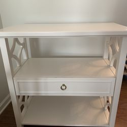 Pottery Barn Kids White Ava Regency Bookcase w/ drawer brass hardware side/end console media shelf