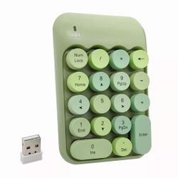 SK-637AG Wireless Numeric Keypad 2.4GHz USB Receiver 18-Key Multi-Color Green Open Box. The image shows a Seaciyan SK-637AG wireless numeric keypad, a