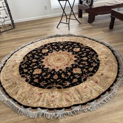 Handmade Persian Round Rug – Wool & Silk – 6ft