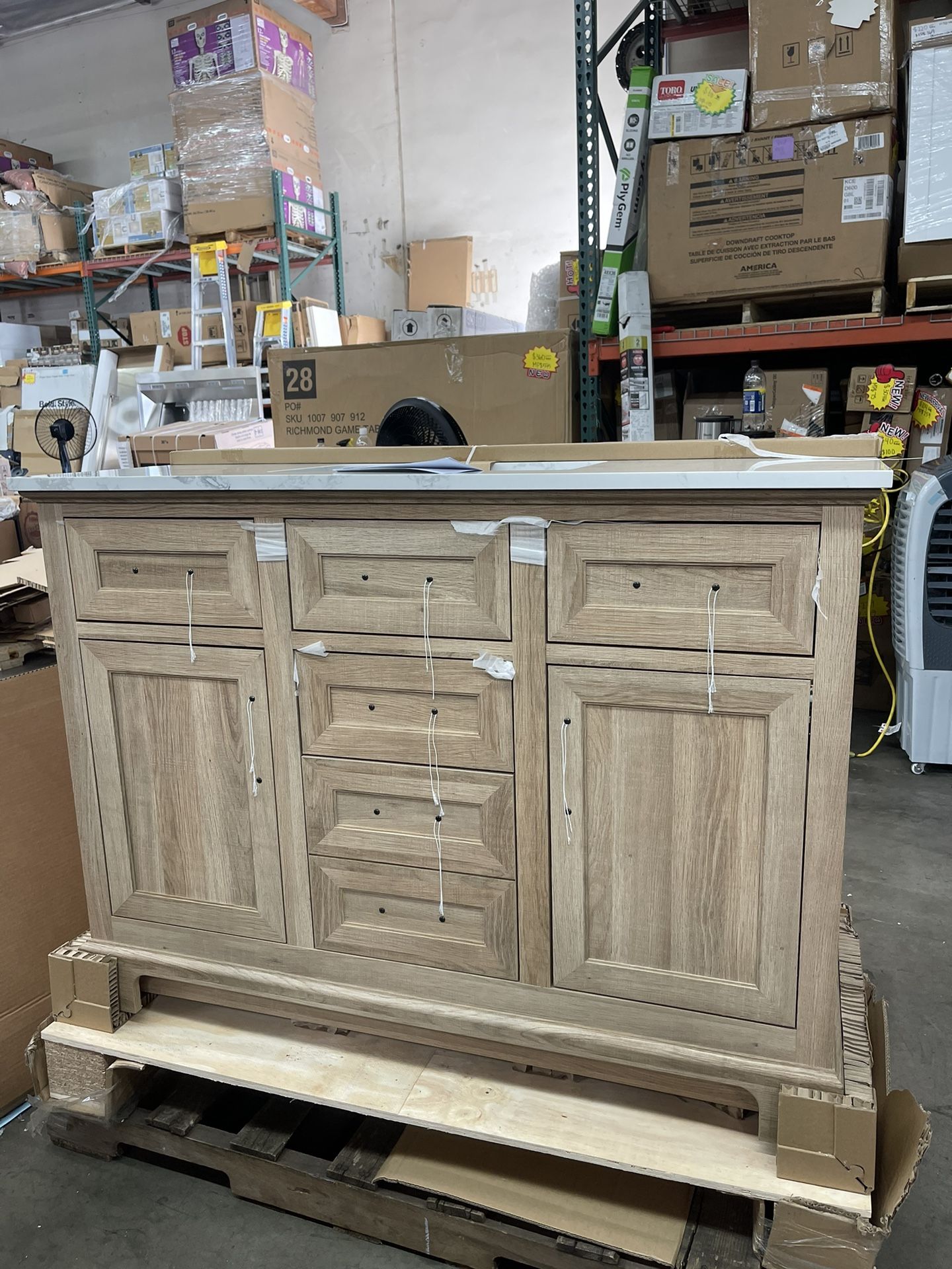 Doveton 48 in. Single Sink Freestanding Weathered Tan Bath Vanity with White Engineered Marble Top