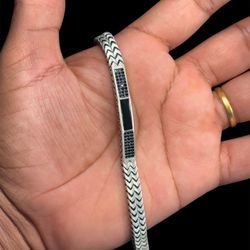 925 Sterling Silver Black Onyx Bracelet • Matte Finish • 8.2 Inch • Turkey