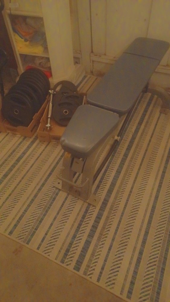 American Barbell Weight Set, 190 Pounds of Weights, Cybex Weight Bench, Dumbbells