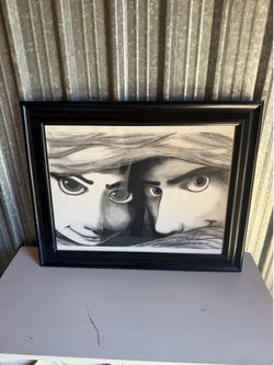 Framed Disney Tangled Inspired Artist-Signed Artwork – Rapunzel & Flynn Rider – 29.5” x 24”