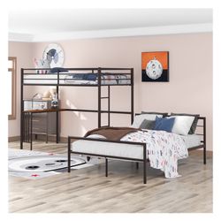 Twin Over Full Metal Bunk Bed With Desk