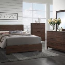 Queen Bedroom Set, Bed, Nightstand, Dresser & Mirror