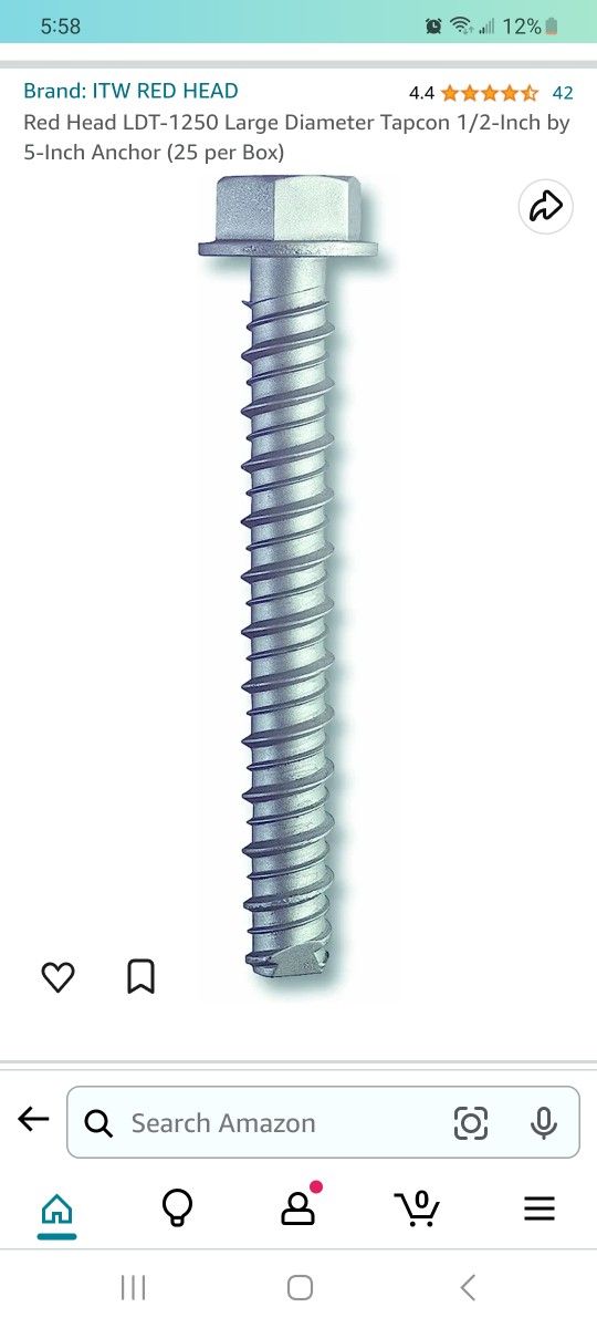 Red Head 1/2 X 5" Concrete Anchors