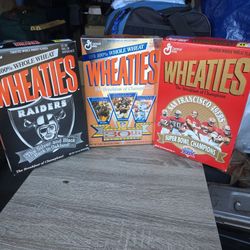 Vintage Wheaties Collector Cereal Box Lot – Raiders, 49ers Super Bowl XXIX, NFL 30th Anniversary