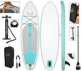 Inflatable 10' SUP Stand up Paddle Board Kit, Includes Pump, Gauge, Paddle, Leash and Backpack