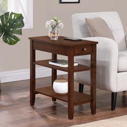 Espresso End Table with Drawer and Shelves
