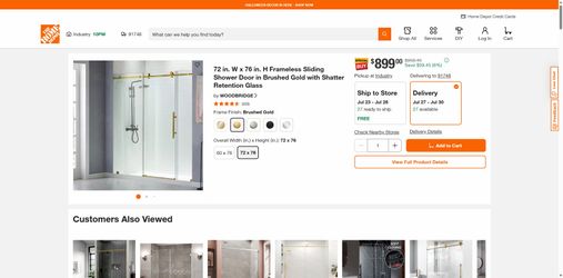 WOODBRIDGE 72" x 76" Heavy Frameless Sliding Shower Door (3 Finishes) – NEW