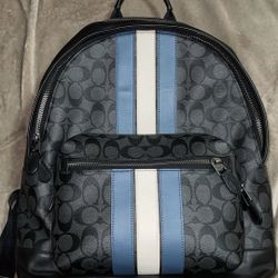 West Coach Backpack In Signature Canvas With Varsity Stripe 
