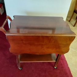 Vintage Mahogany Drop Leaf Tea Cart With Glass Tray 