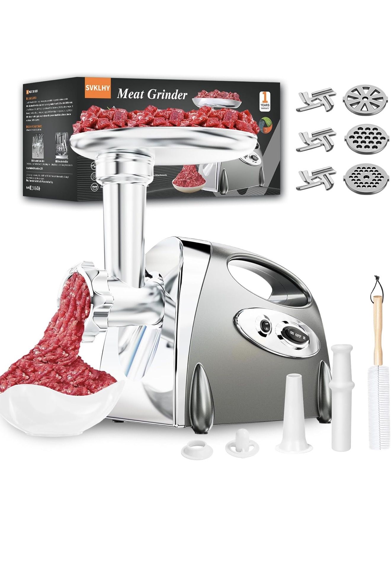 3-IN-1 Meat Grinder: [3000W Superior Motor] Electric Meat Grinder with 6 PCS Stainless Steel Blades & Grinding Plates, Sausage Stuffer Tubes & Kubbe K