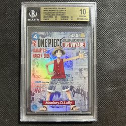2026 ONE PIECE PROMOS COLLEGE BASKETBALL : US VOYAGE MONKEY D. LUFFY BGS 10 PRISTINE🔥🔥🔥