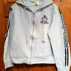 Disney Eeyore Junior's blue long sleeve full zip comfort hoodie sweatshirt. Size S See Pics, Some Discoloration 