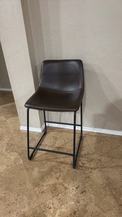 Two Brown Faux Leather Bar Stools