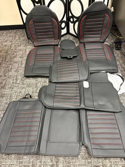 Universal FIT Piping Leather Two Front Seat and Back Seat Covers Leather. (Black red)