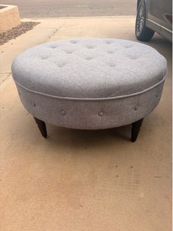 Round Tufted Ottoman / Coffee Table – Gray Fabric