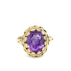 14Kt Yellow Gold Oval Amethyst Ring 3.60g Size 5 I-1483