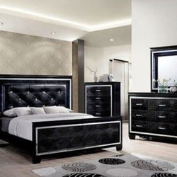 Brand New Black Mirror 5pc Queen Size Bedroom Set 