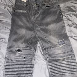 Skinny Ripped Jeans With Zipper Gray