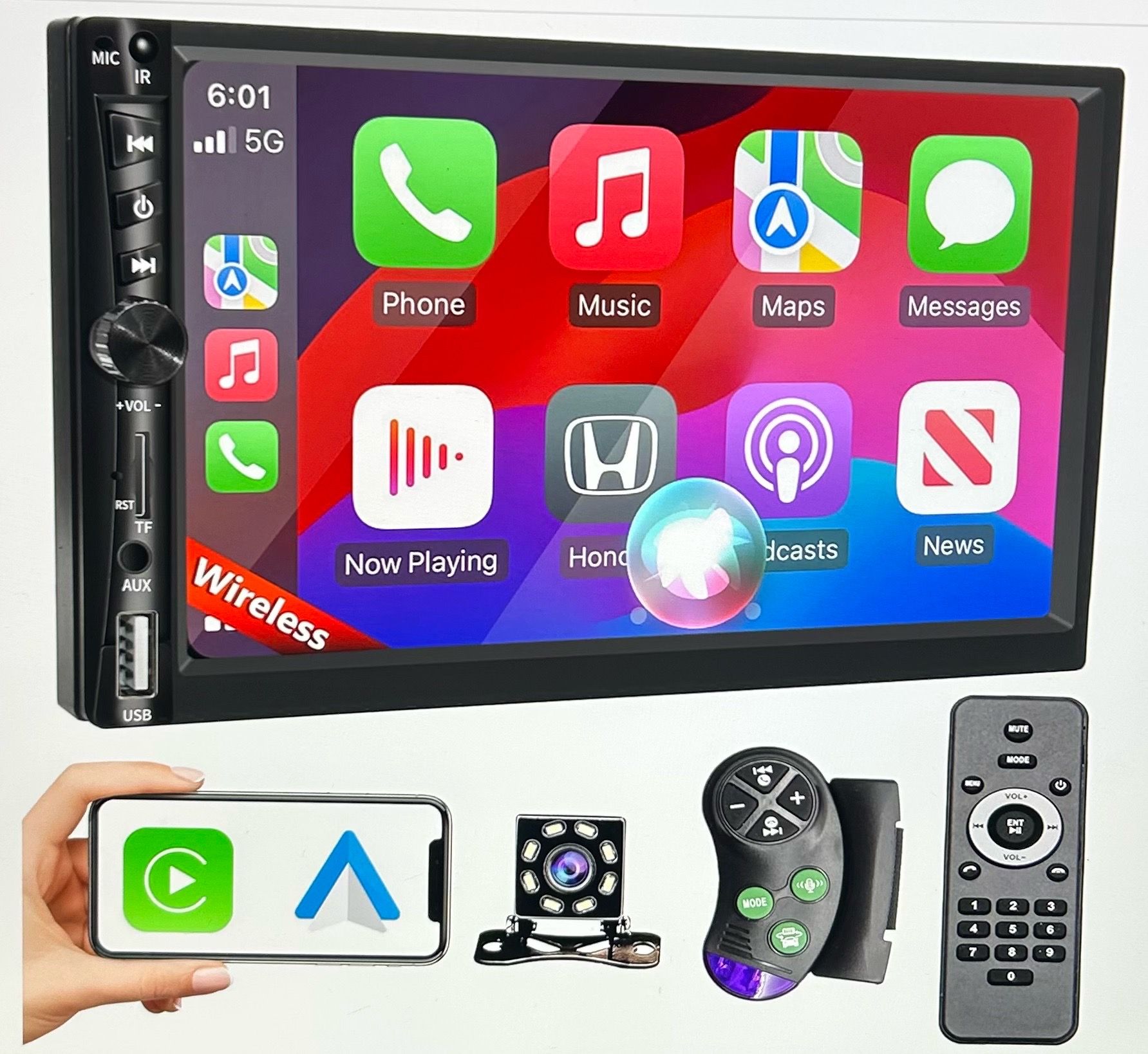 7” Touchscreen Double Din Car Stereo Apple CarPlay Android Auto