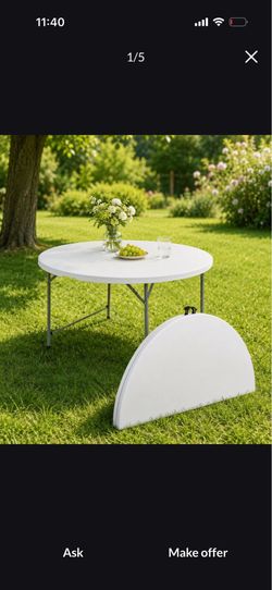 4.5Ft Round Folding Table, Indoor Outdoor Plastic Dining Card Table with Handle and Lock for Picnic Party Banquet Wedding, White