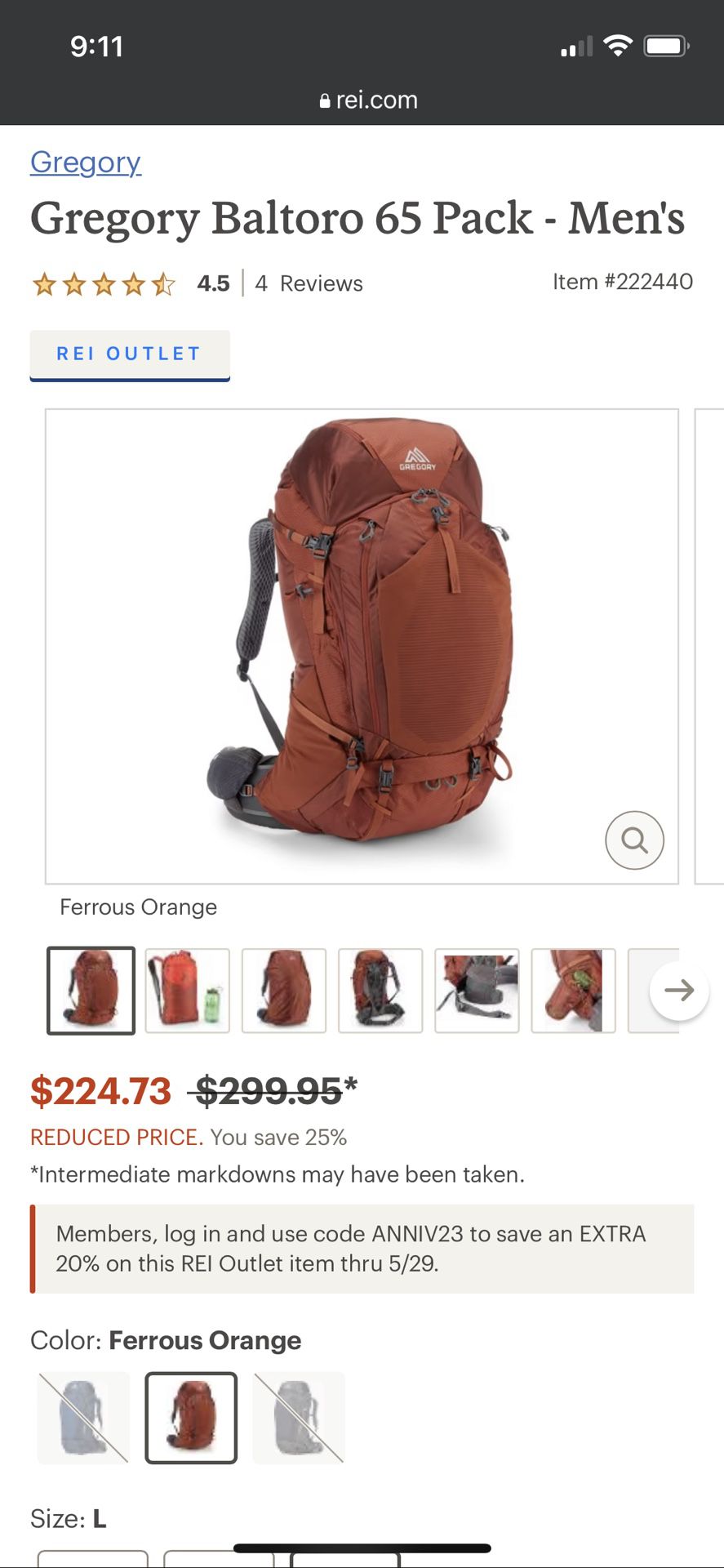 Gregory Baltoro Backpacking Pack 65L - Medium