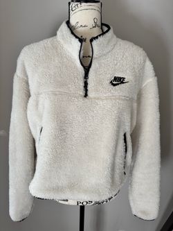 Nike Women's Sherpa Fleece 1/4 Zip Cropped Jacket - White/Black