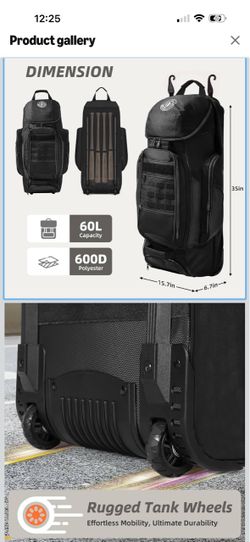 Shopsource Catchers Gear Bag with Wheels, 99L Rolling Baseball Bag