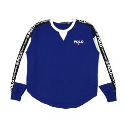VINTAGE POLO RALPH LAUREN SWEATSHIRT MEDIUM M BLUE CREWNECK PULLOVER SIDE TAPE