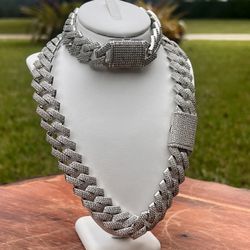 18mm Square Cuban Link Chain and Bracelet 