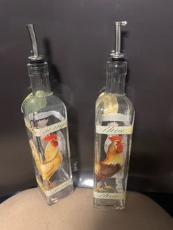 Rooster Glass Oil and Vinegar Dispenser Bottles Set of 2