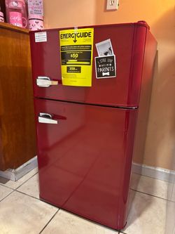 Red small fridge