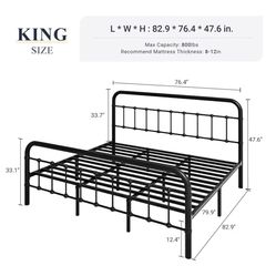 King Bed Frame Black Metal Platform Bed 