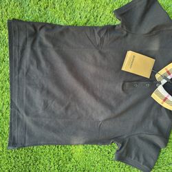 Burberry Polo Shirt Medium Black Beige And Red Stripes 