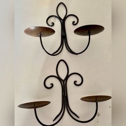 Set of 2 Wall Wrought Irom Candle Sconces / Holders