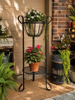 Vintage Black Metal Two-Tier Plant Stand