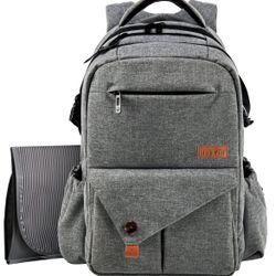 HapTim Multi-Function Large Baby Diaper Bag Backpack W/Stroller Straps-Insulated Pockets-Changing Pad, Stylish & Durable with Anti-Water Material(Gray
