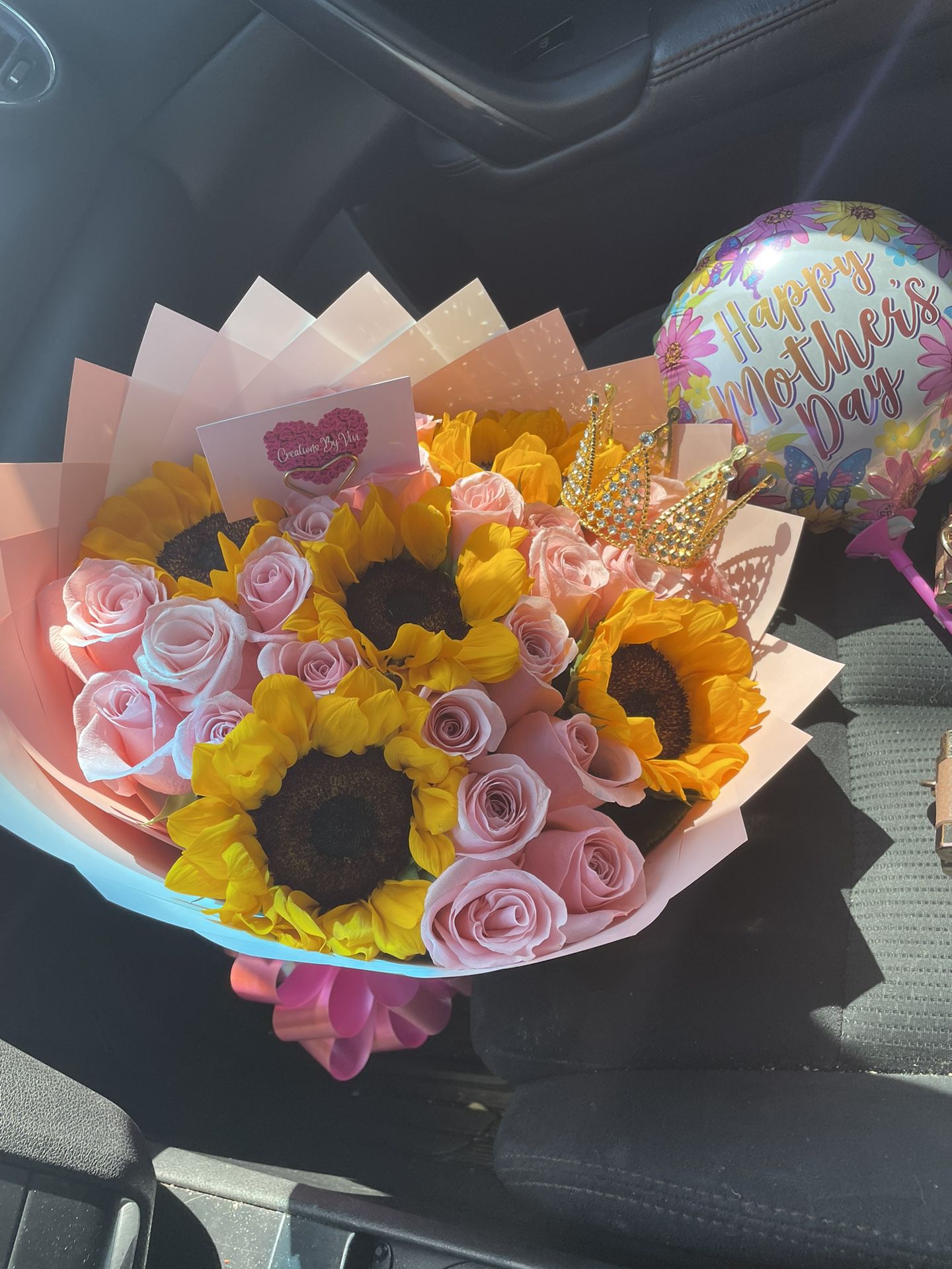 Sunflowers And Pink Roses Bouquet