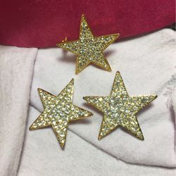 Star earrings  Clip on’s And star brooch Rhinestones