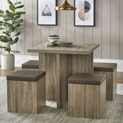 Mainstays 5-Piece Dexter Table Set with Storage Ottoman - Brown