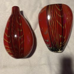 Murano Red Black And Yellow Vases