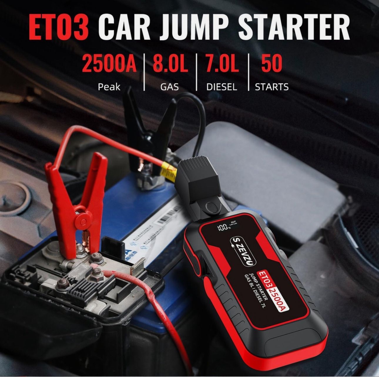 S ZEVZO ET03 Car Jump Starter 2500A
