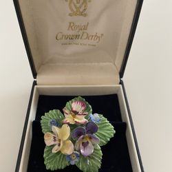 Vintage Pin Brooch Flower Crown Staffordshire, England Hand Painted Porcelain