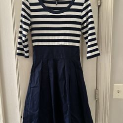 MUSOL Size S Navy Blue A-Line Dress with Navy & White Striped Top