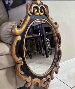 Vintage SOLID WOOD CARVED MIRROR 34”Hx23”L Mirror 19”