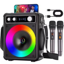 Karaoke Machine, Portable Bluetooth Karaoke Speaker with 2 Wireless Microphon...