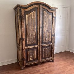 Antique Vintage Armoire Hardwood With Original Forged Hardware Made In Mexico 