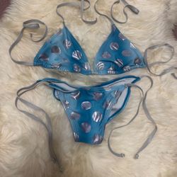 New small teal polka dot bikini festival rave raver dance y2k boho low rise